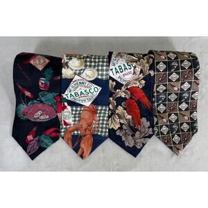 Lot of 4 Vintage Tabasco Brand Novelty Designer Neck Ties Hot Sauce 100% Silk